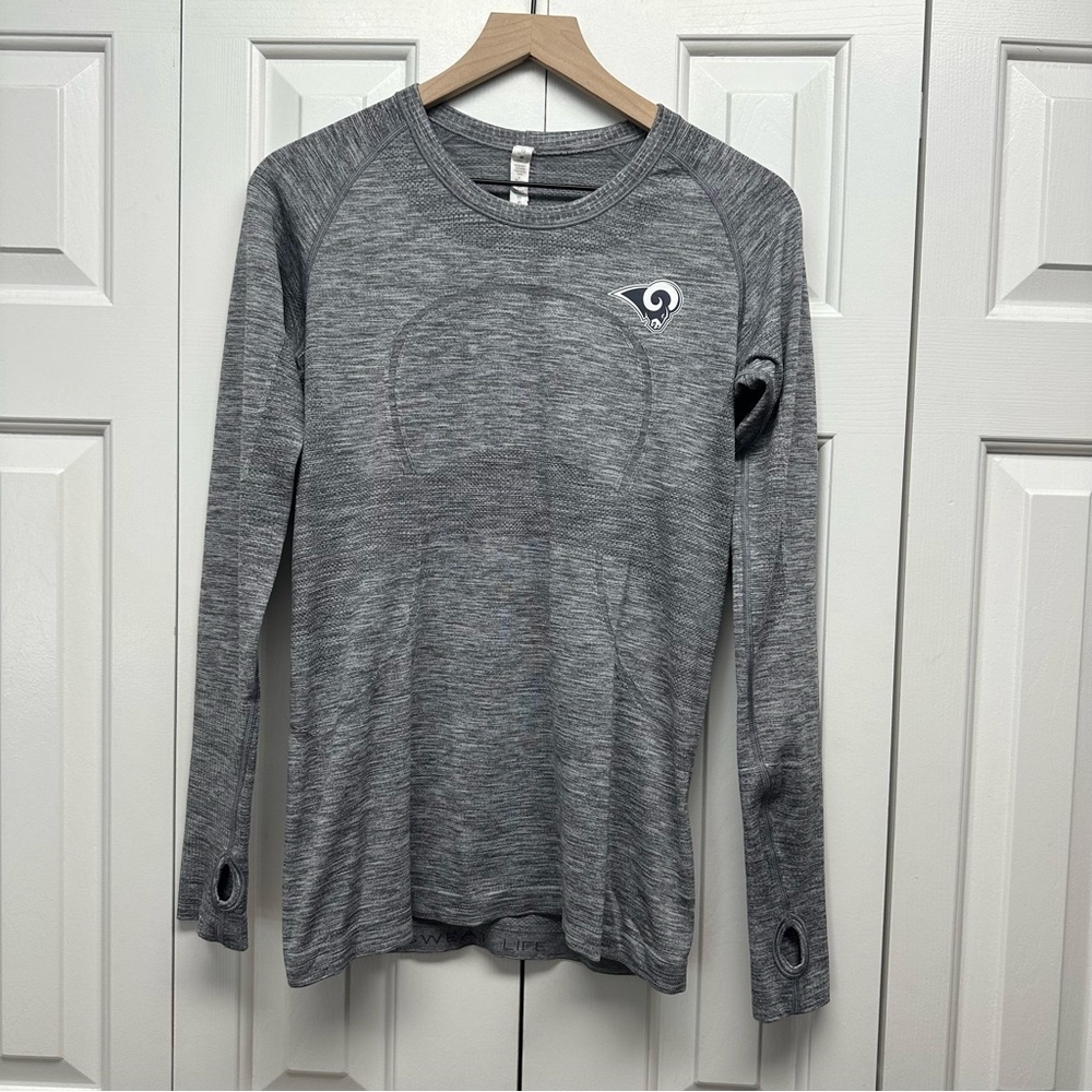Lululemon Heather Gray Swiftly Tech‎ Longsleeve LA Rams Logo Size 10